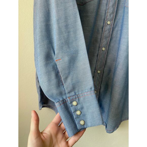 Vintage JCPenney Embroidered Chambray Western Pearl Snap – XL - Picture 5 of 7